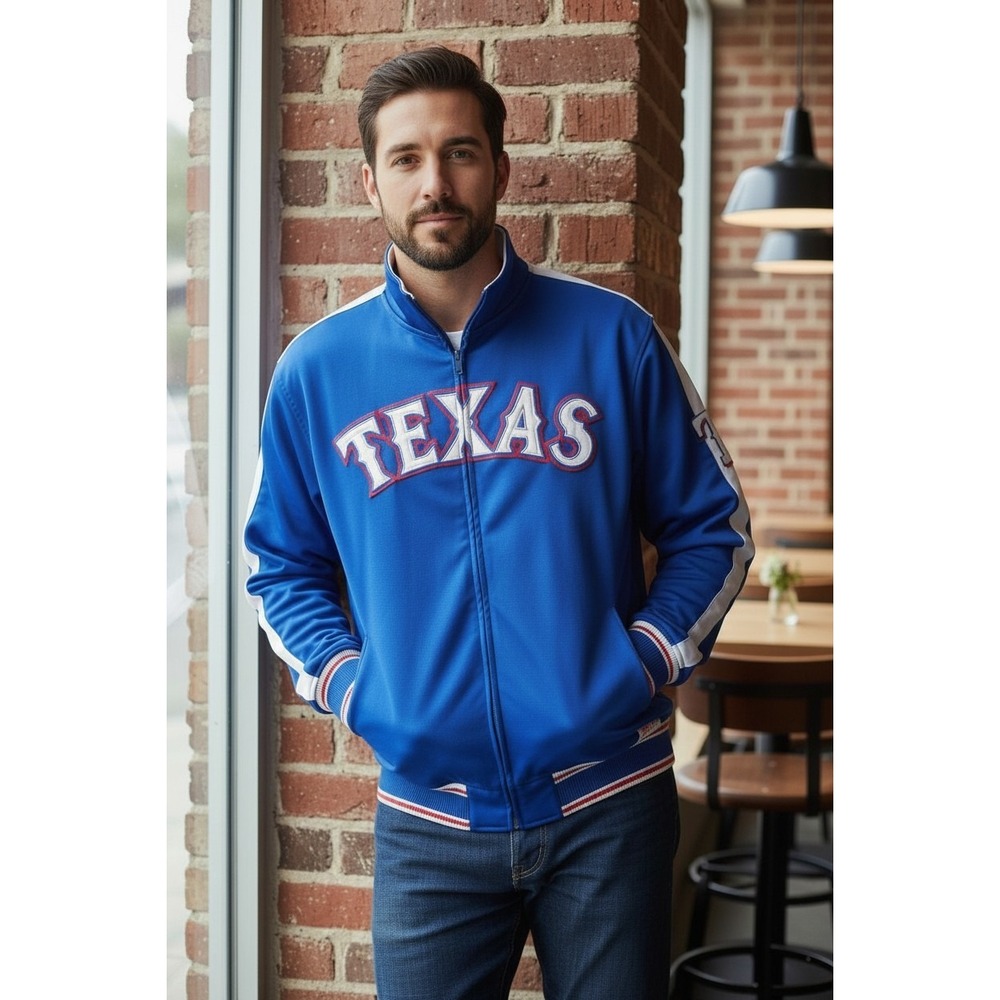 VTG Inspired Texas Rangers MLB Stitches Jacket SZ M Zipper‎ Pockets Patch Arm